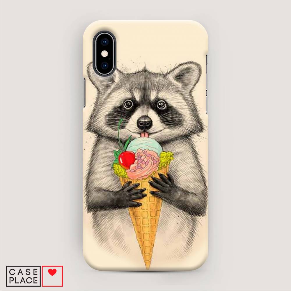

Пластиковый чехол "Енот с мороженым" на Apple iPhone XS (10S), 11820-7