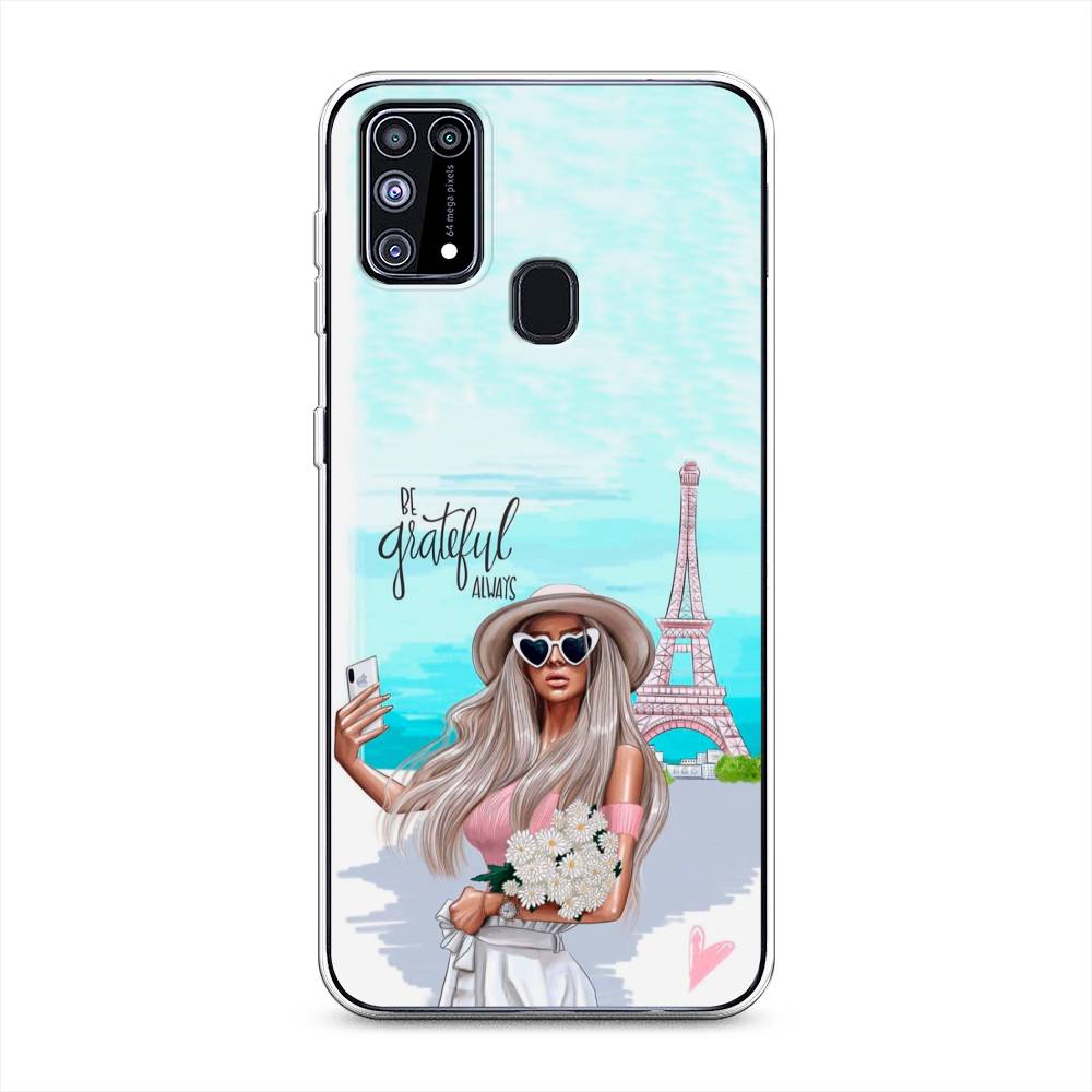 

Чехол на Samsung Galaxy M31 "Селфи Париж", Голубой;бежевый, 2100750-6