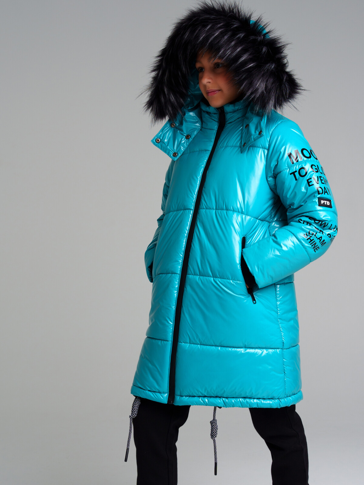Пальто текстильное с полиуретановым покрытием для девочек PlayToday, голубой, 164