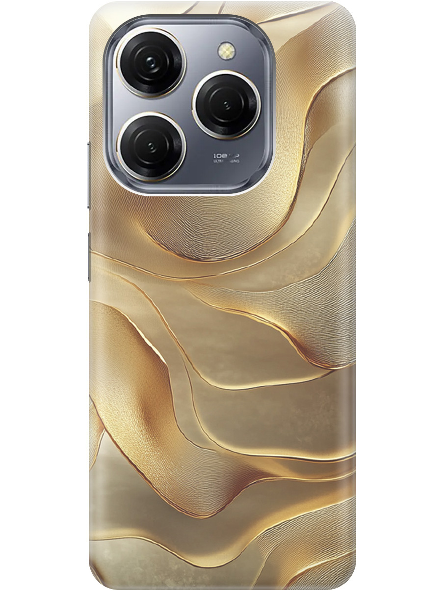 

Силиконовый чехол на Tecno Spark 20 Pro с принтом "Золотистые волны", Прозрачный;бежевый;золотистый, 779829031