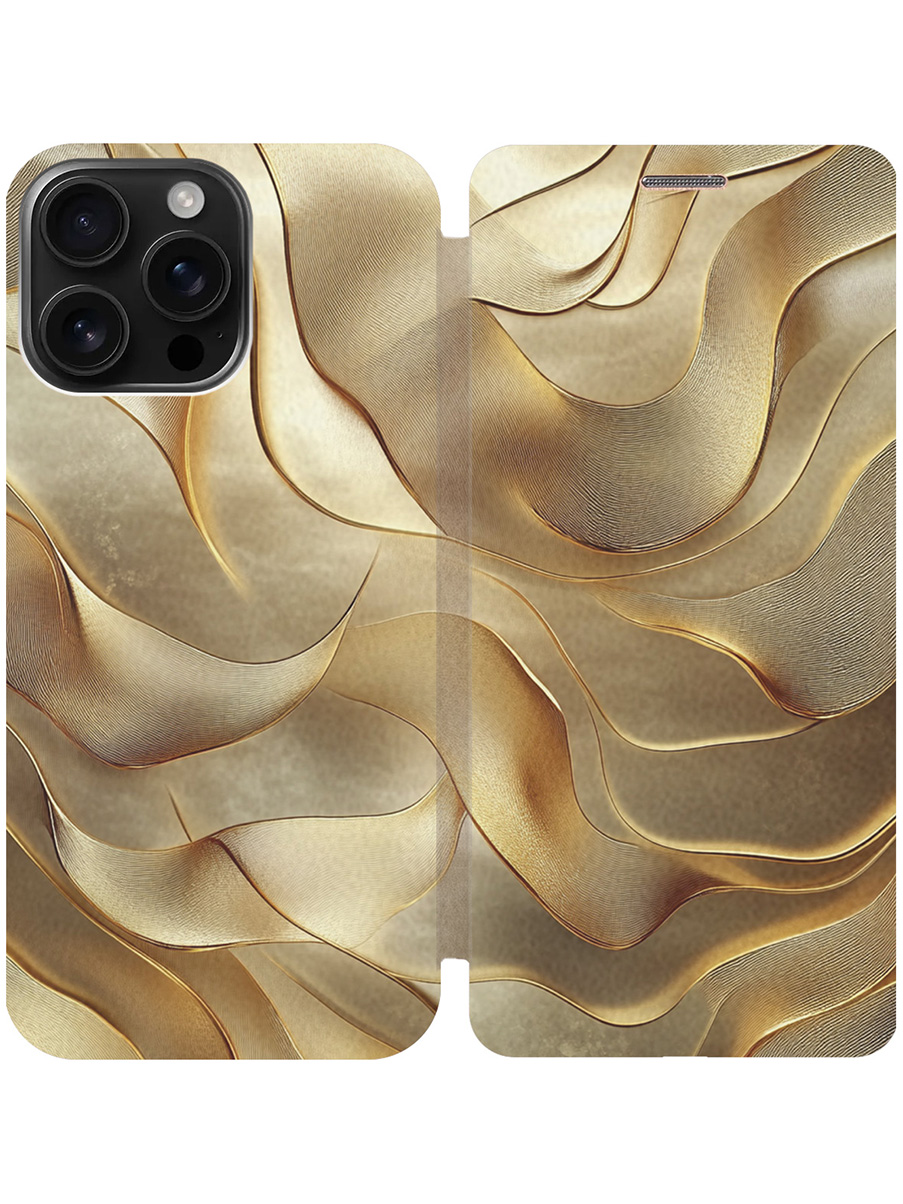 

Чехол-книжка на Apple iPhone 16 Pro Max с принтом "Золотистые волны" золотой, 785198331