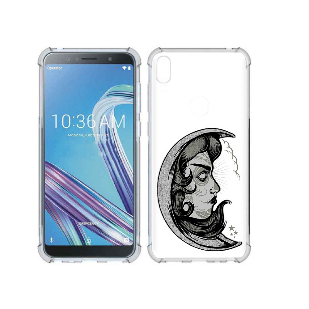 

Чехол MyPads Tocco для Asus ZenFone Max Pro (ZB602KL) черно белая луна с лицом, Прозрачный, Tocco