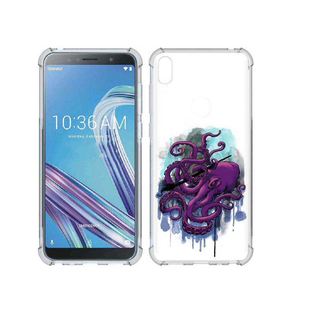 

Чехол MyPads Tocco для Asus ZenFone Max Pro (ZB602KL) фиолетовый осьминог, Прозрачный, Tocco