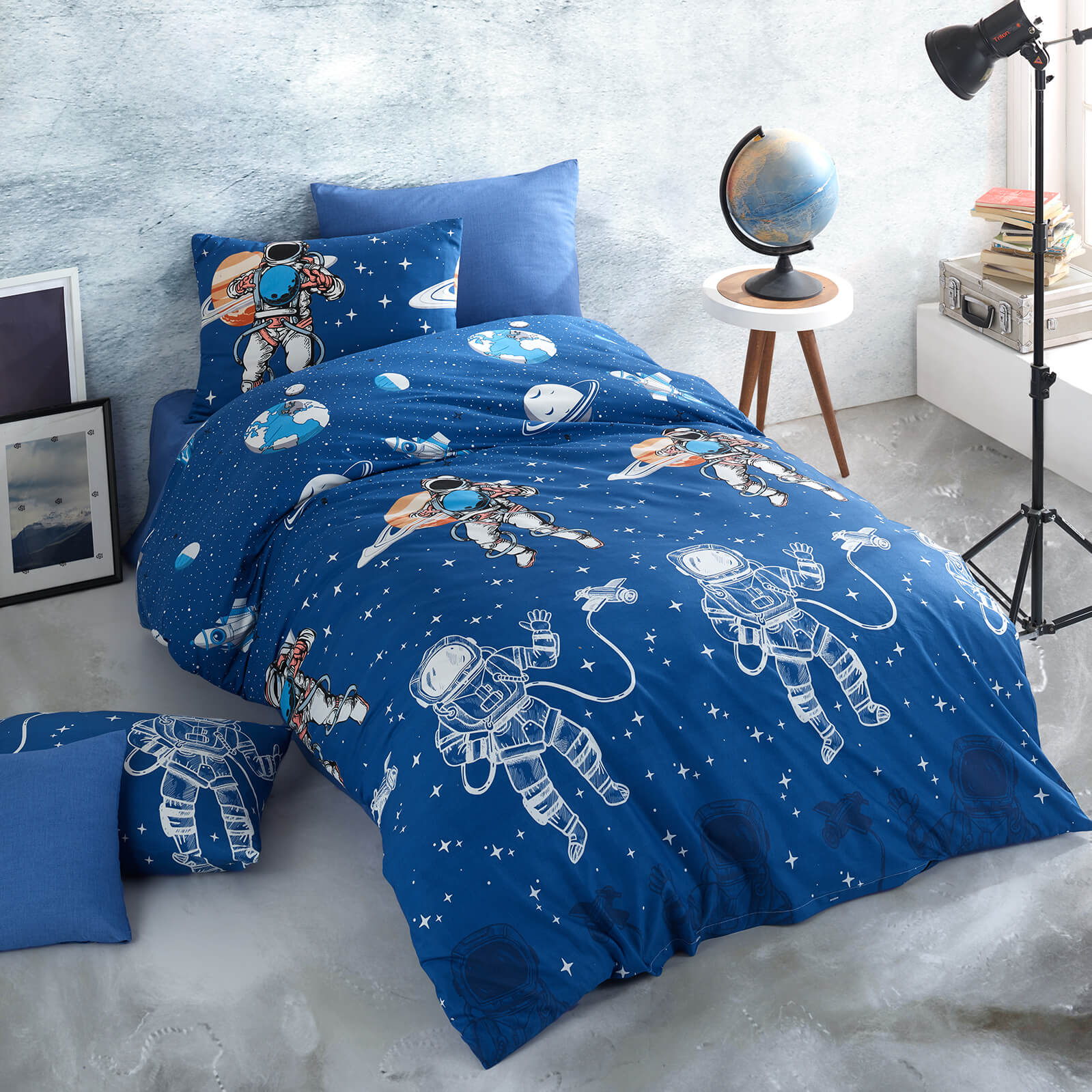 фото Комплект постельно белья atlasplus, 1,5-спальный, наволочка 50х70 см, ранфорс, astro,синий