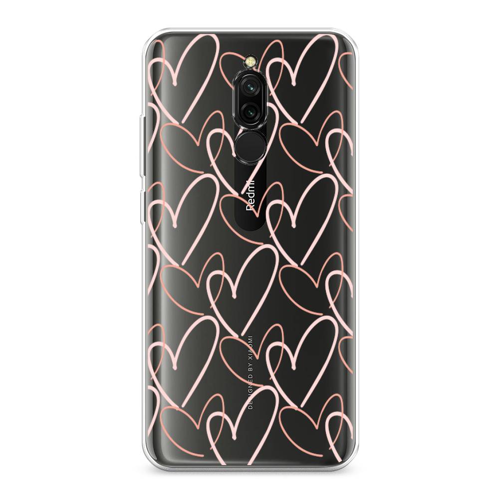 

Чехол на Xiaomi Redmi 8 "Узор из сердечек", Розовый;бежевый, 37150-6