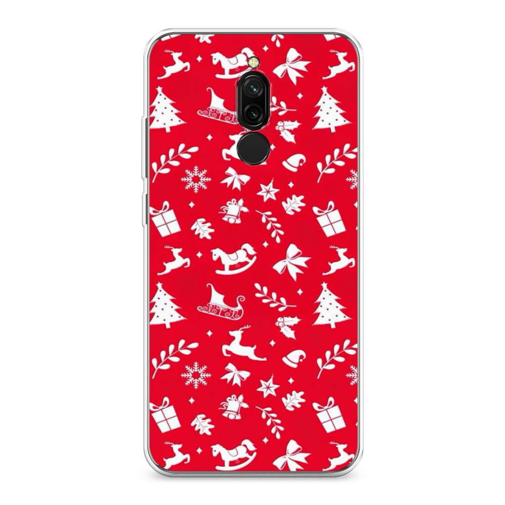 

Чехол для Xiaomi Redmi 8 "Красный новогодний фон", Красный;белый, 37150-5