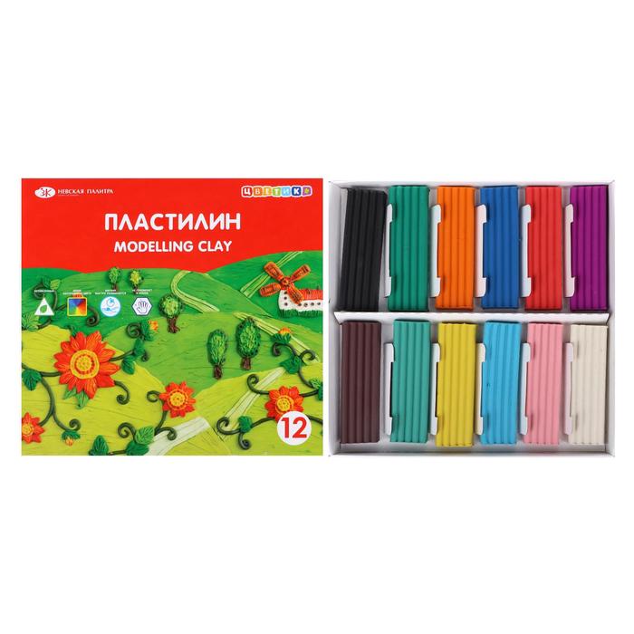 

Пластилин «Цветик», 12 цветов, 180 г, со стеком, Разноцветный