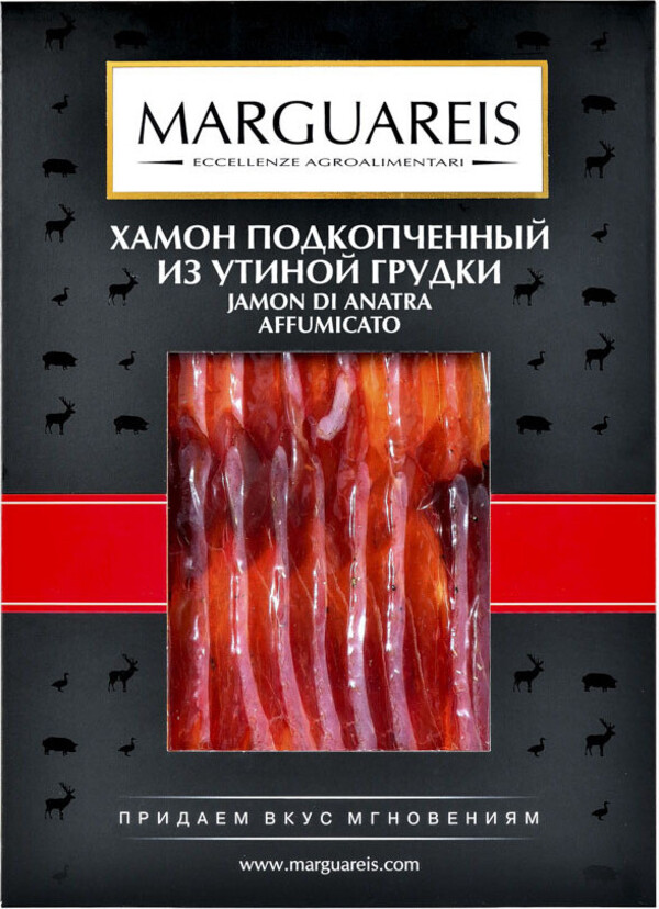 

Хамон сыровяленый Marguareis подкопченный из утиной грудки в нарезке 60 г