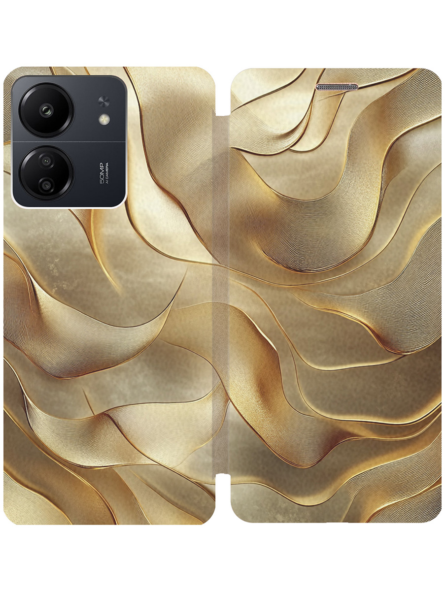 

Чехол-книжка на Xiaomi Redmi 13C / Poco C65 с принтом "Золотистые волны" золотой, Бежевый;золотистый, 777767731