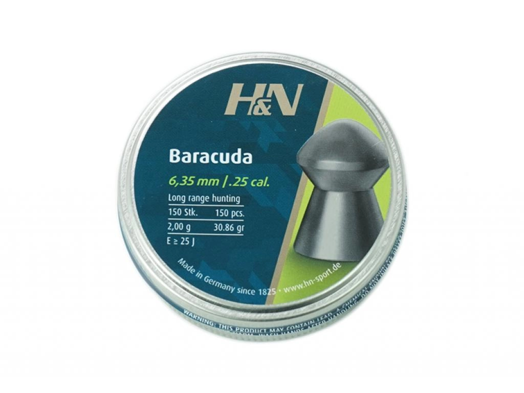 

Пули пневматические H&N Baracuda 6,35 мм 2,01 грамма (150 шт.), Серый