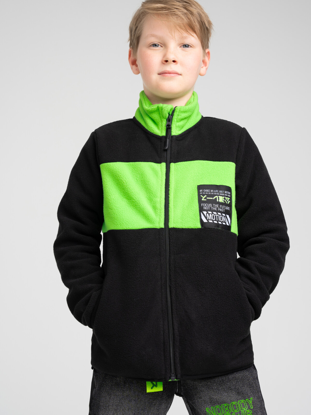 Куртка трикотажная для мальчиков PlayToday, черный,светло-зеленый, 152
