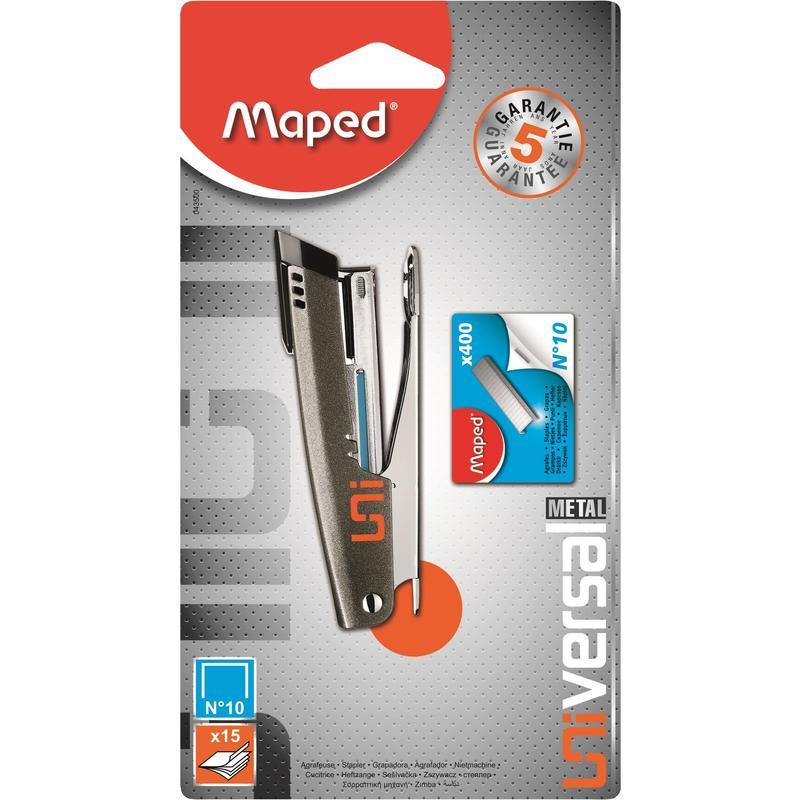 

Степлер Maped Universal Metal, №10, до 12 листов, с антистеплером, скобы 400шт 20шт