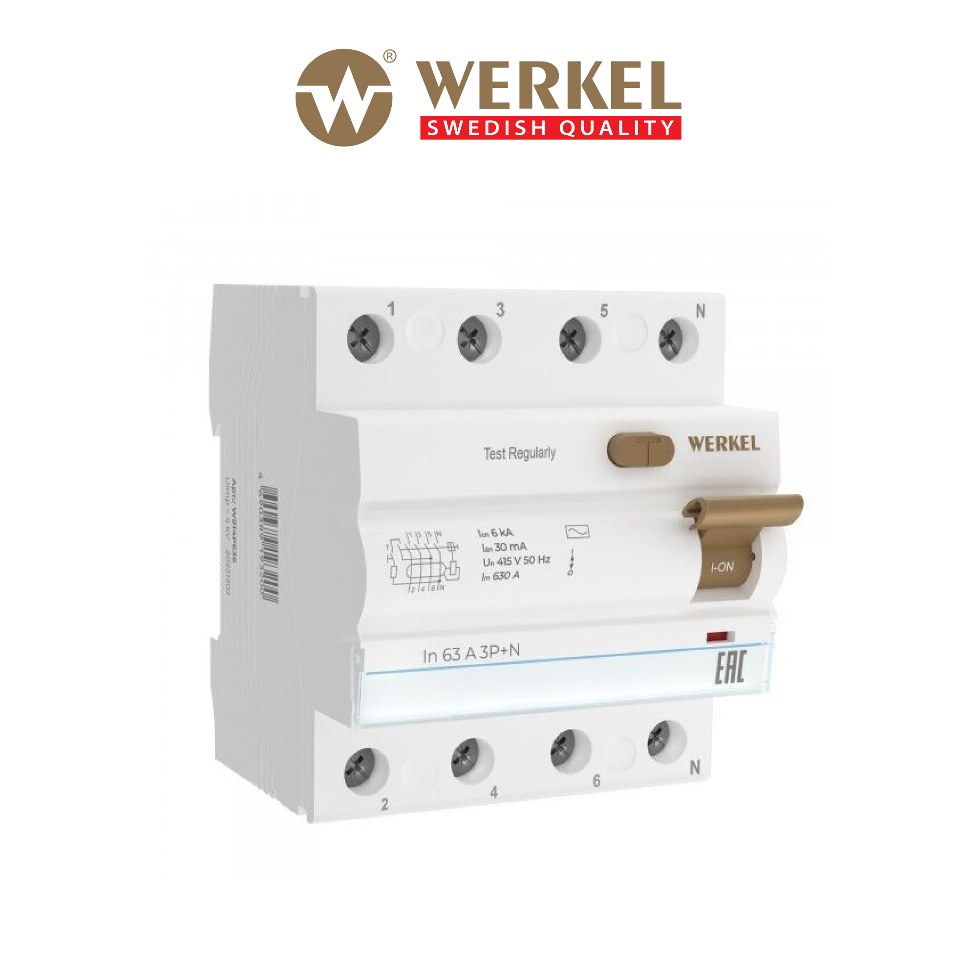 фото Устройство защитного отключения werkel w914p636 3p+n 63 a 30m а ас 6 kа (узо, вдт)