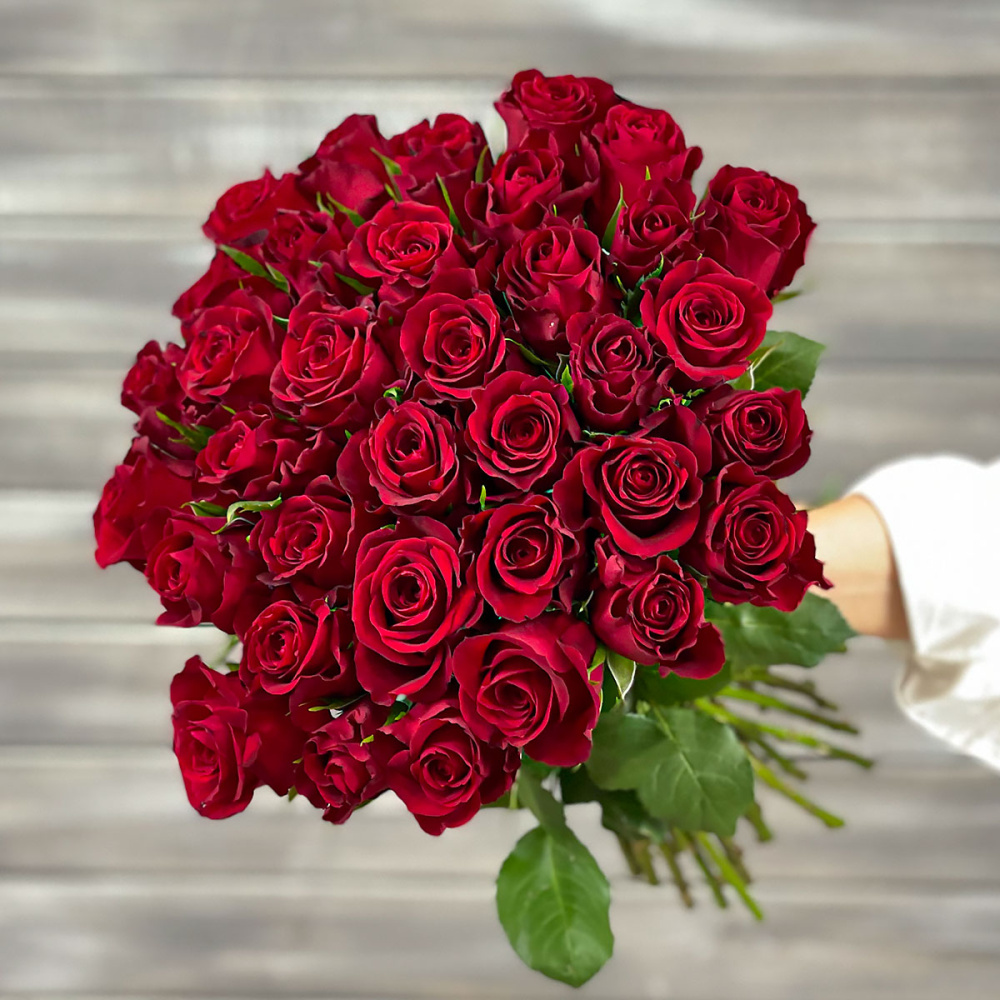 Букет из 39 красных роз с лентой 40 см, Букет Маркет, 39 роз 40 см, B1945
