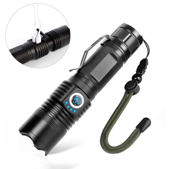 

Фонарь аккумуляторный, 10 Вт, 3500 мАч, P70, USB, zoom, 15.5 х 3.9 х 3.2 см, Черный