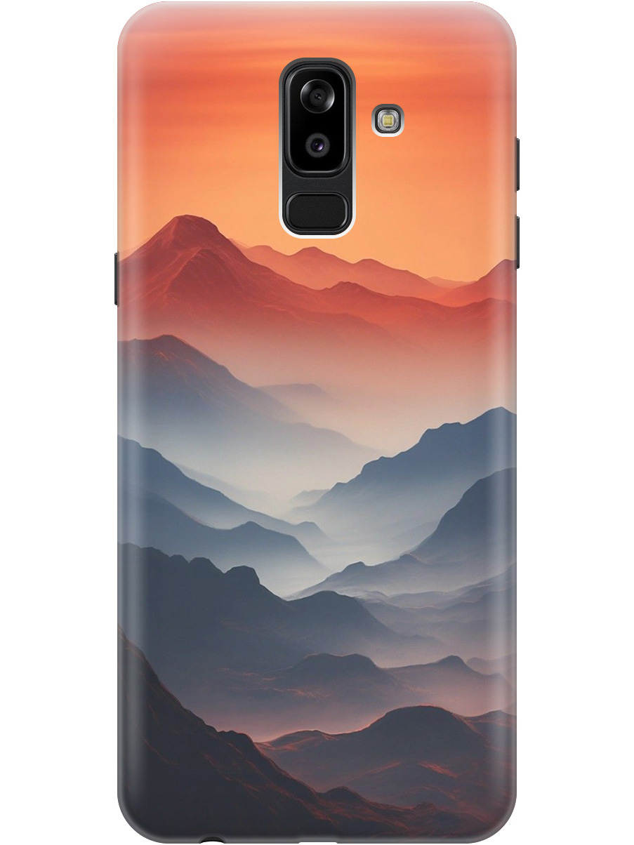 

Силиконовый чехол на Samsung Galaxy J8 с принтом "Луна над горами", Прозрачный;оранжевый;черный, 718586810