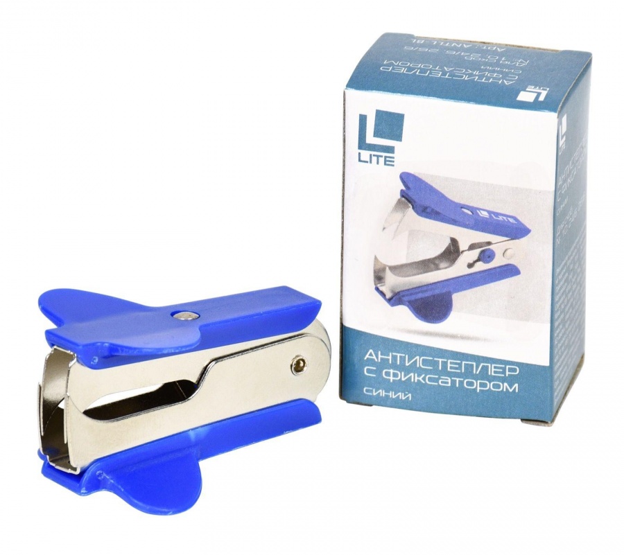 Антистеплер LITE, для скоб №10, №24/6 и №26/6, синий, фиксатор, 12шт.