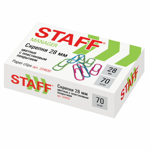 Скрепки Staff (28мм, цветные) картонная упаковка, 70шт. (224630), 120 уп.