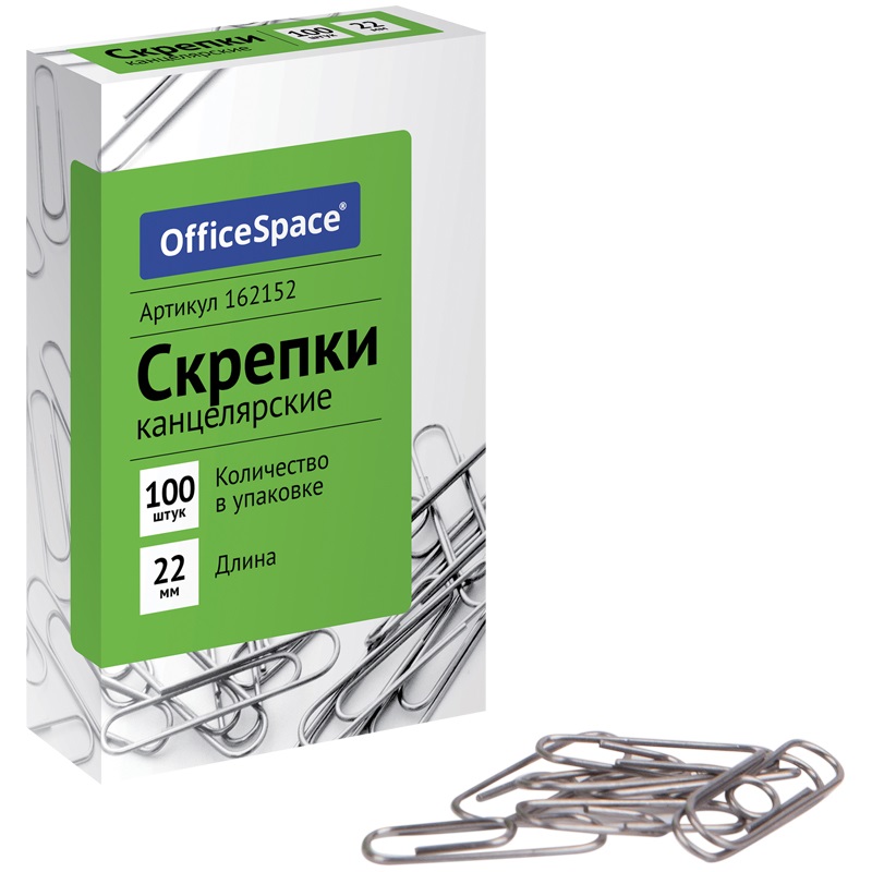 Скрепки OfficeSpace (22мм, овальные) 100шт. (162152), 10 уп.