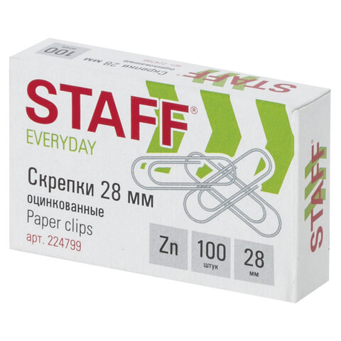 

Скрепки Staff (28мм, оцинкованные) картонная упаковка, 100шт. (224799), 10 уп.