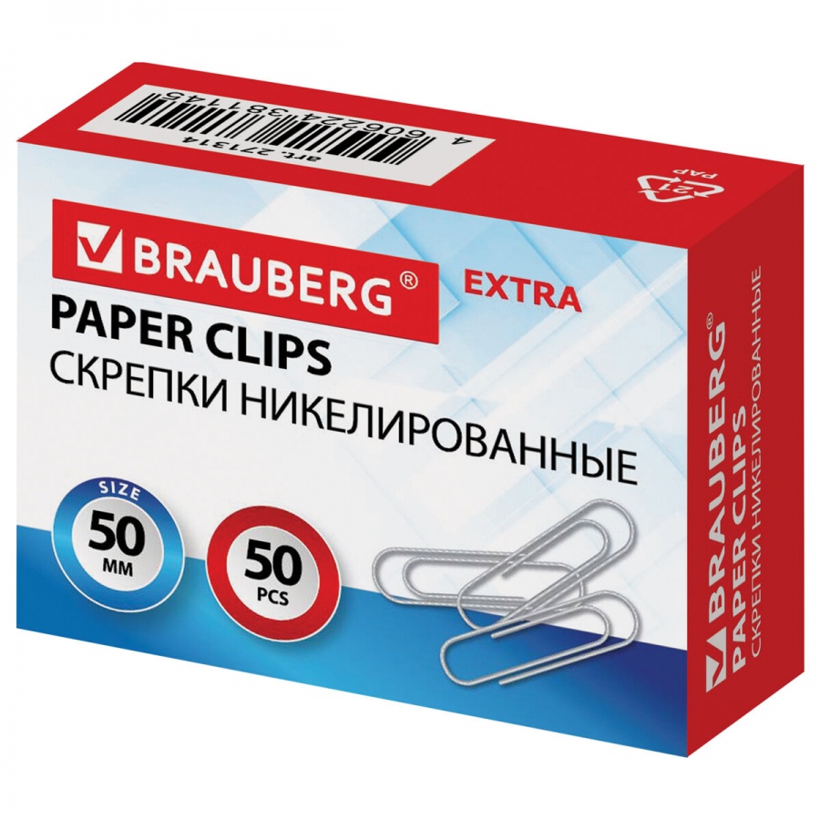 

Скрепки большие Brauberg Extra (50мм, никелированные) 50шт., 10 уп. (271314)