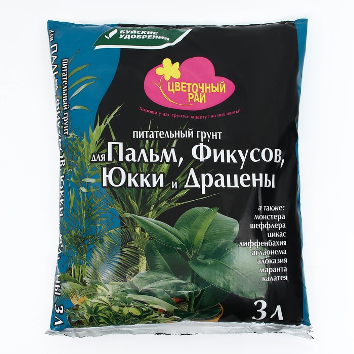 

Грунт для Пальм, Фикусов, Юкки и Драцен "Цветочный рай", 3 л