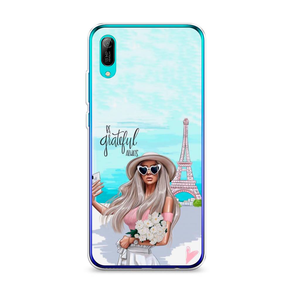 

Чехол на Huawei Y6 Pro 2019 "Селфи Париж", Голубой;бежевый, 68150-6