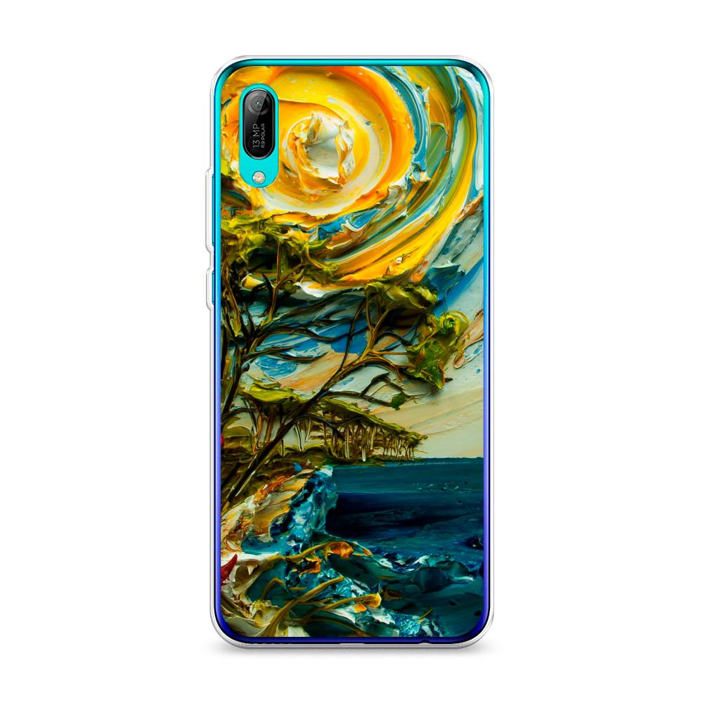 

Чехол на Huawei Y6 Pro 2019 "Солнце живопись", Желтый;синий, 68150-4