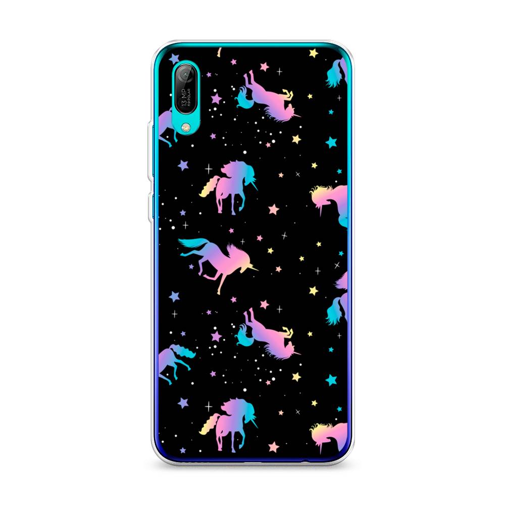 

Чехол на Huawei Y6 Pro 2019 "Единороги градиент", Черный;розовый;голубой, 68150-1