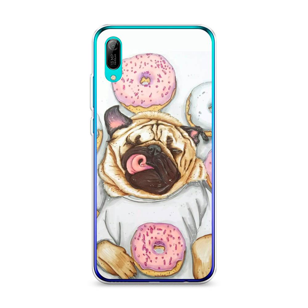 

Чехол на Huawei Y6 Pro 2019 "Счастливый мопс", Розовый;бежевый;коричневый, 68150-1