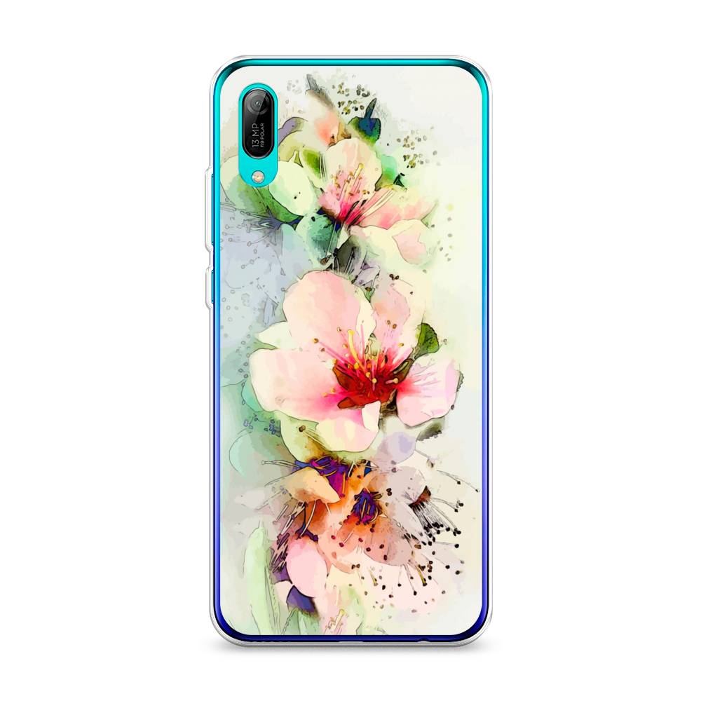

Чехол на Huawei Y6 Pro 2019 "Нежные цветы", Зеленый;розовый, 68150-2
