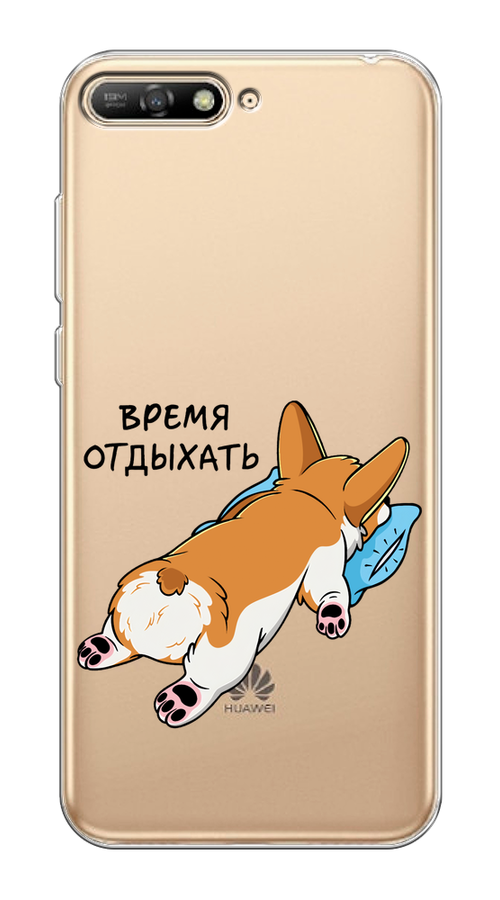 

Чехол на Huawei Y6 2018 "Корги отдыхает", Черный;коричневый;голубой, 67850-1