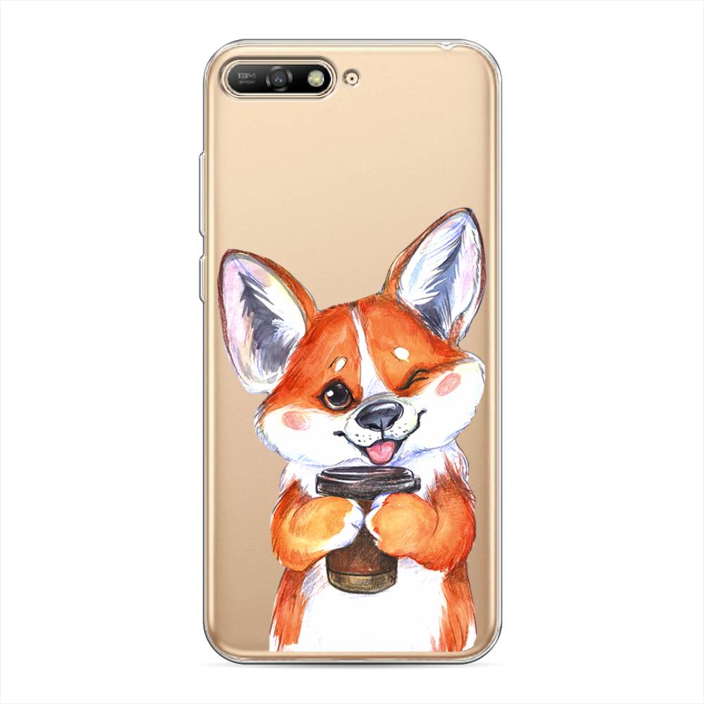 Чехол на Huawei Y6 2018 Корги с кофе