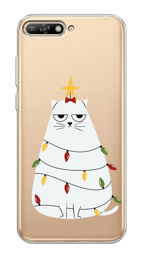 

Чехол на Huawei Y6 2018 "Котик в гирлянде", Белый;красный;желтый, 67850-1