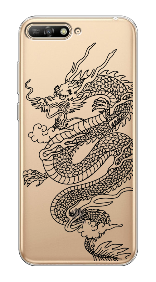

Чехол на Huawei Y6 2018 "Большой китайский дракон", Черный;серый, 67850-1