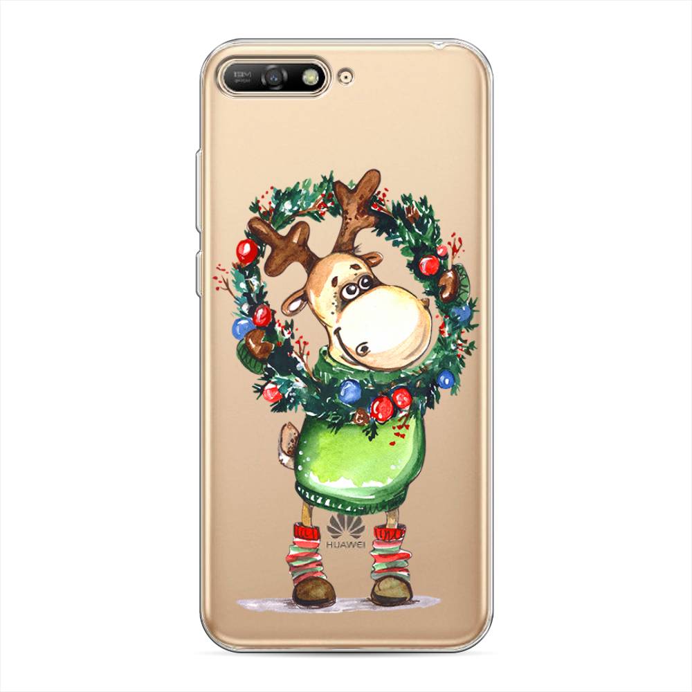 

Чехол на Huawei Y6 2018 "Олень с новогодним венком", 67850-4