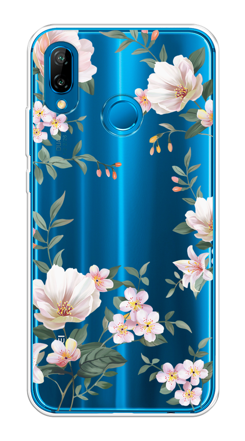 

Чехол на Huawei P20 Lite/Nova 3E "Beautiful white flowers", Бежевый;зеленый, 64450-1