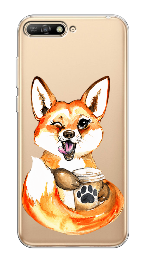 

Чехол на Huawei Y6 2018 "Подмигивающая лиса с кофе", Оранжевый;белый;коричневый, 67850-4