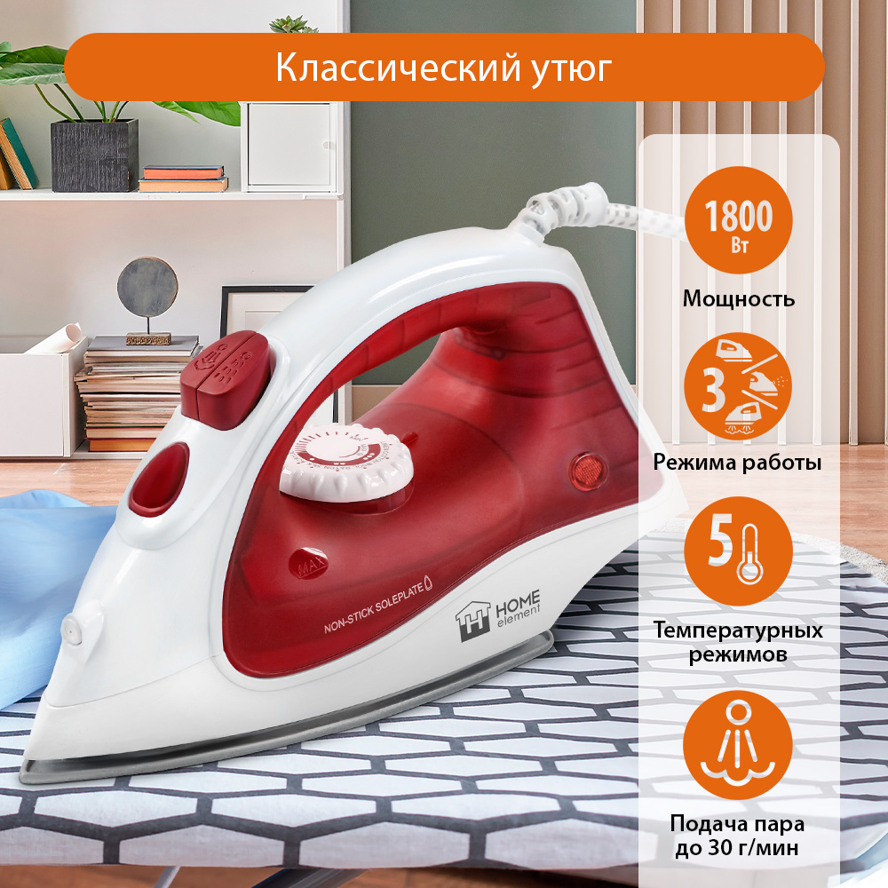 

Утюг Home Element HE-IR217 белый, красный, HE-IR217