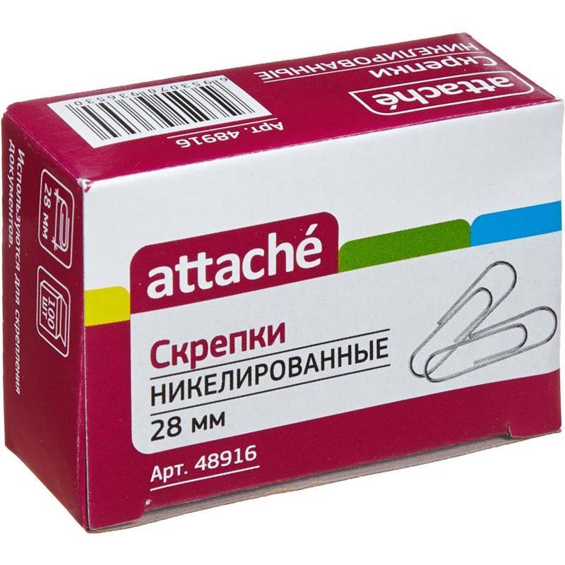 Скрепки Attache (28мм, металлические, круглые, никелированные) 100шт., 10 уп.