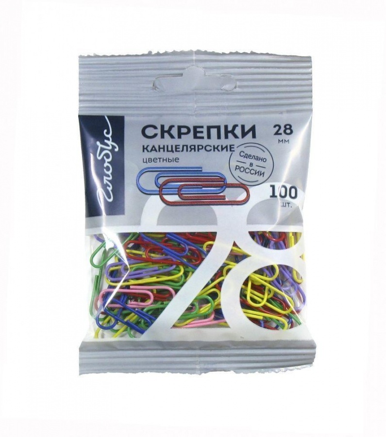 

Скрепки Глобус (28мм, металлические, овальные, цветные) пакет, 100шт (С28-100ППл), 105 уп