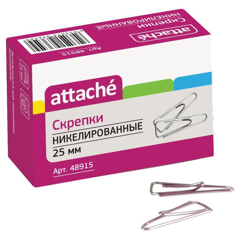 

Скрепки Attache (25мм, металлические, треугольные, никелированные) 100шт., 10 уп.