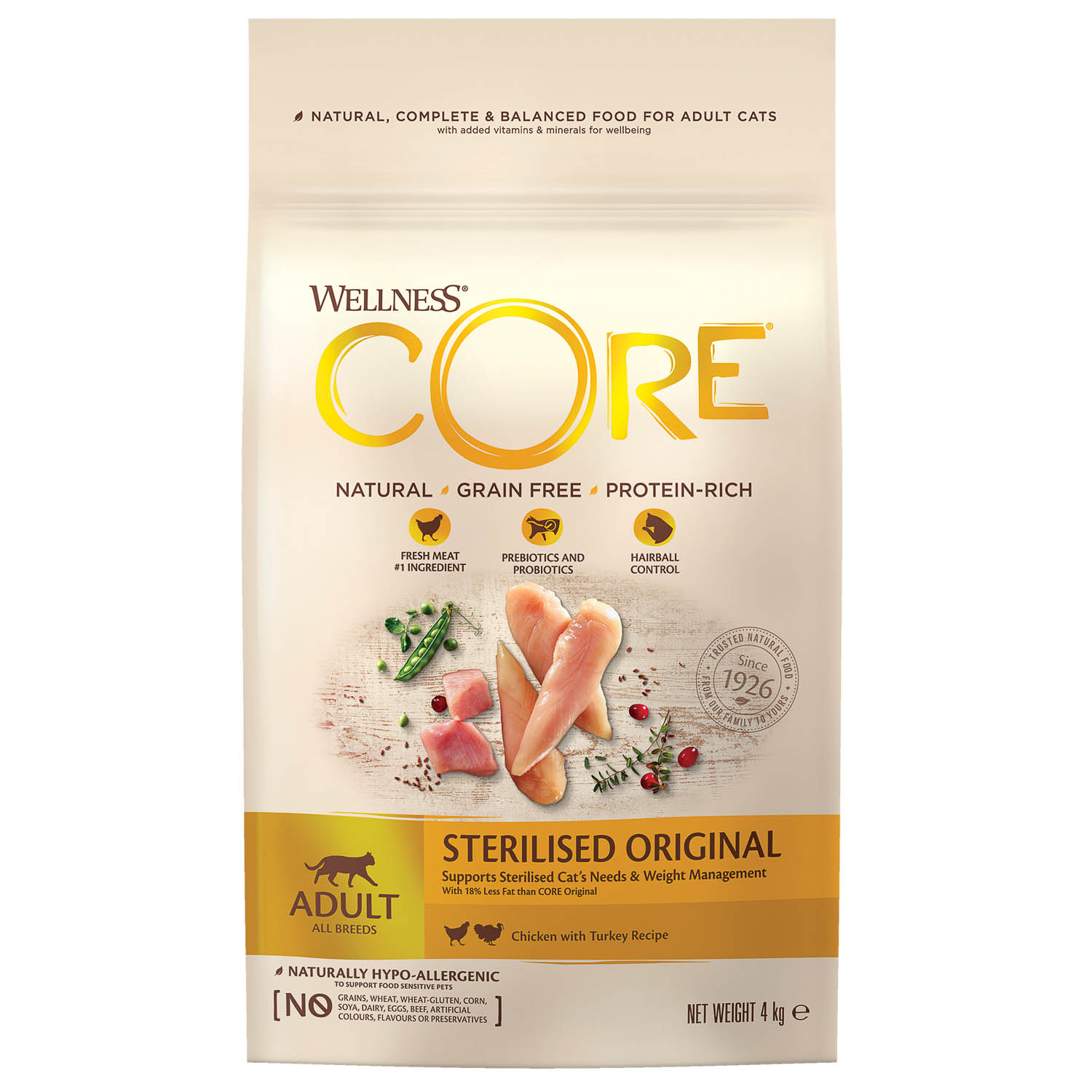 фото Сухой корм для кошек wellness core sterilised original, индейка, курица, 4кг