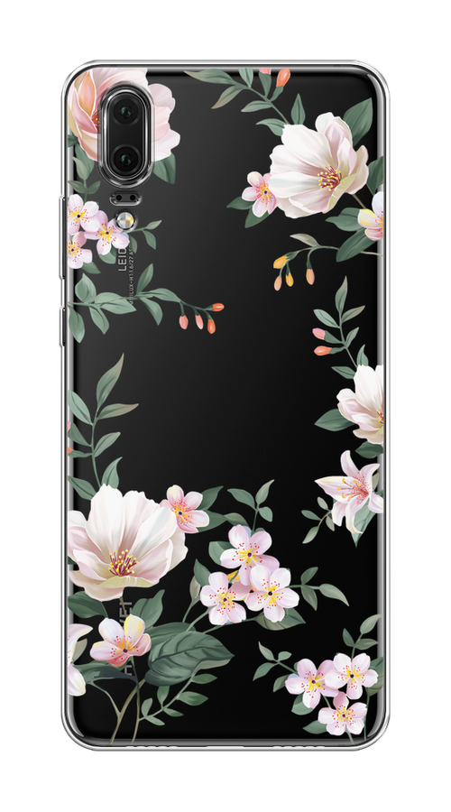 

Чехол на Huawei P20 "Beautiful white flowers", Бежевый;зеленый, 64350-1
