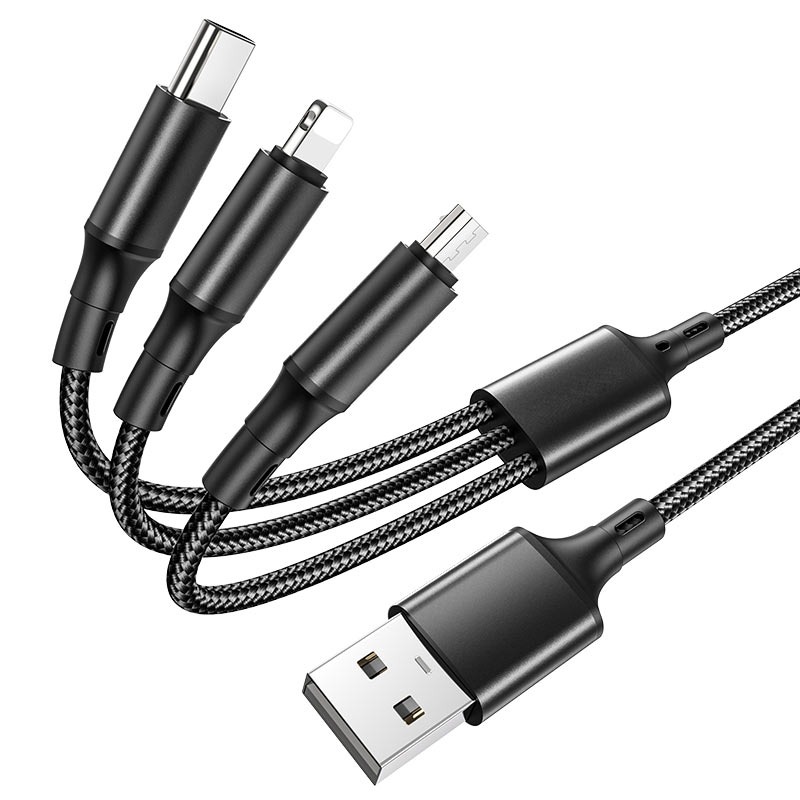 

Borofone BX50 Кабель 3-in-1,Lightning+Micro USB+Type-C, Fresco.1 м, черный