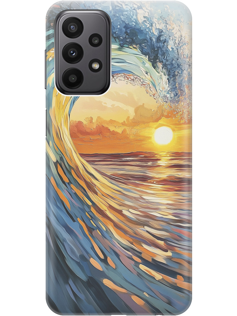 

Силиконовый чехол на Samsung Galaxy A23 4G с принтом "Волна и закат", Прозрачный;желтый;синий, 740132841