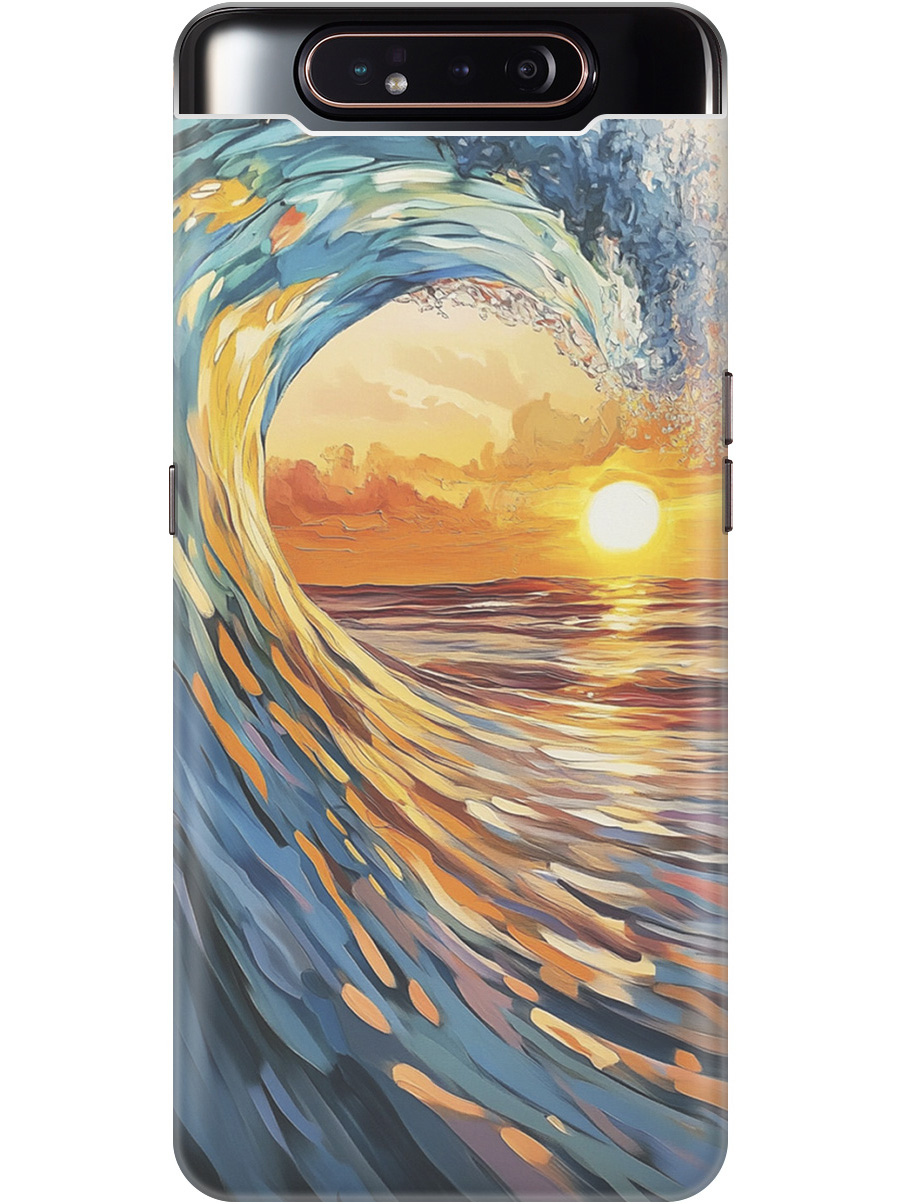 

Силиконовый чехол на Samsung Galaxy A80/A90 с принтом "Волна и закат", Прозрачный;желтый;синий, 721421541