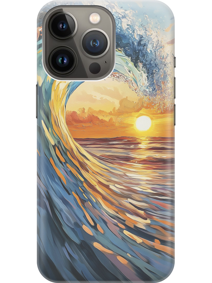 

Силиконовый чехол на Apple iPhone 14 Pro с принтом "Волна и закат", Прозрачный;желтый;синий, 745400741