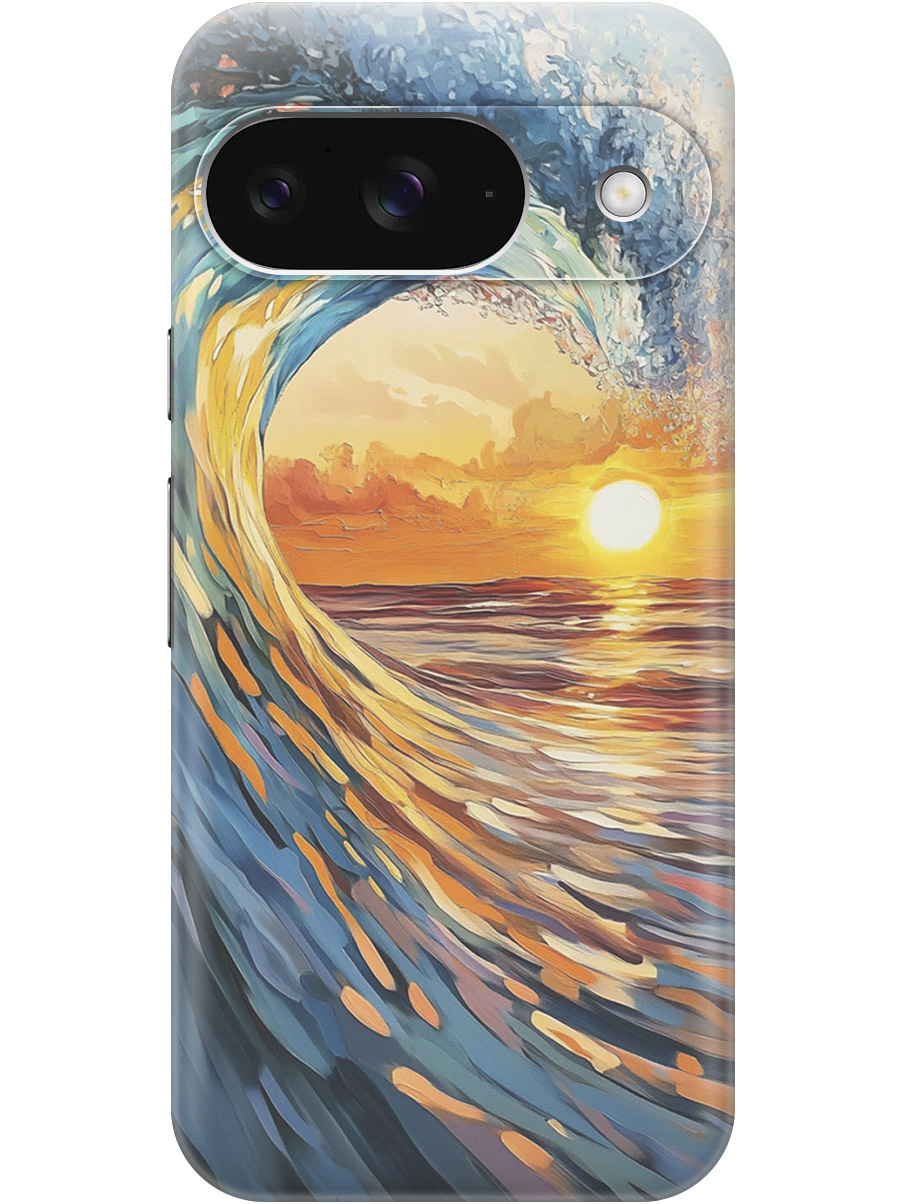 

Силиконовый чехол на Google Pixel 9 с принтом "Волна и закат", Прозрачный;желтый;синий, 784809741