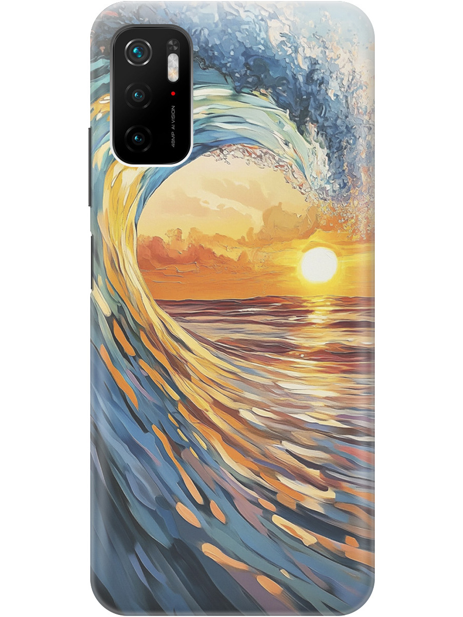 

Силиконовый чехол на Xiaomi Redmi Note 10T, Poco M3 Pro с принтом "Волна и закат", Прозрачный;желтый;синий, 730837141